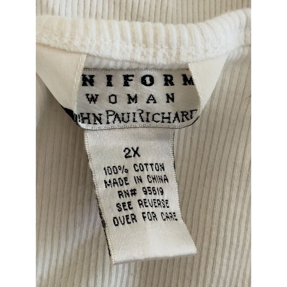 Uniform Woman Cream Short Sleeve Top Size 2X Beaded Embellished Scoop Neckline - Picture 8 of 8